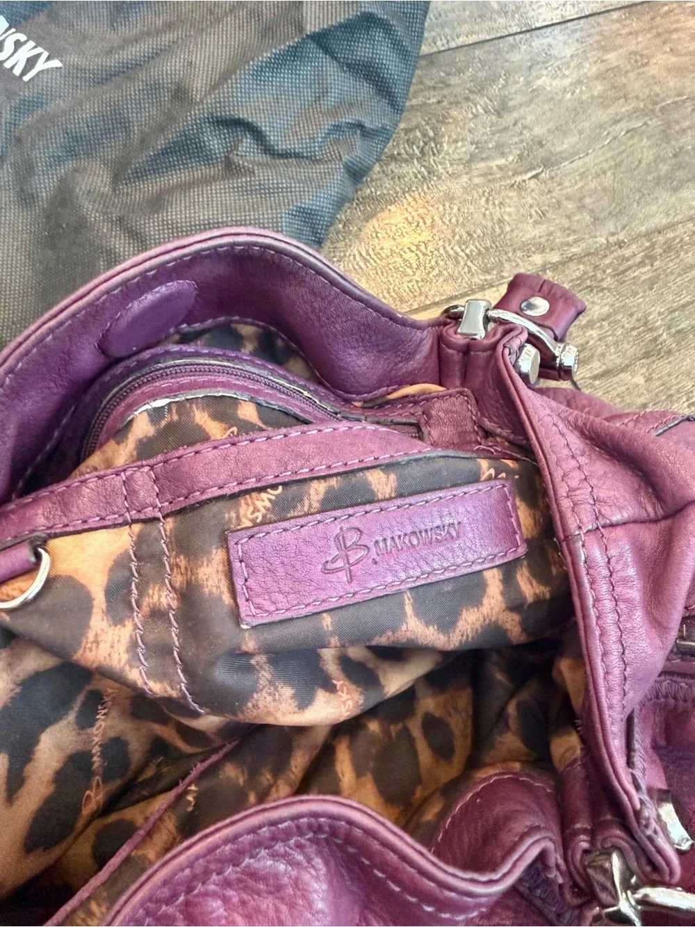 b. makowsky Plum Leather Hobo Shoulder Bag